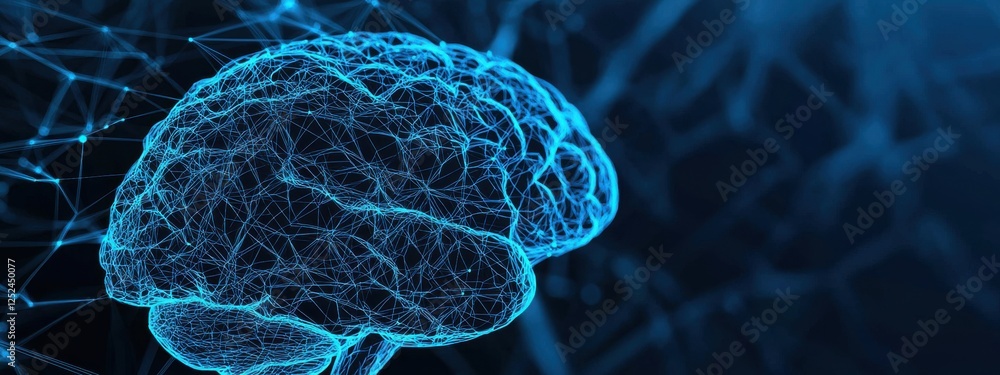 Poster futuristic concept of brain technology with digital lines and neural network connections