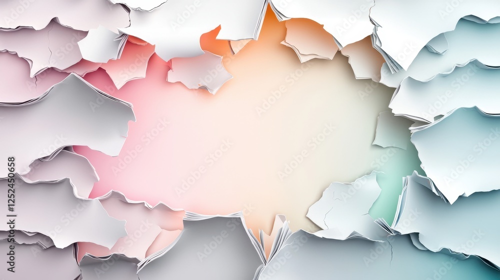 Poster creative concept of torn paper background with intricate folds and soft color gradient for design pr