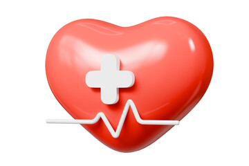 Obraz premium 3d Red heart and heartbeat wave icon isolated on blue background. Emergency, Safety, Hospital doctor equipment medic health care concept. 3d minimal heartbeat pulse sensor icon design. 3d render.