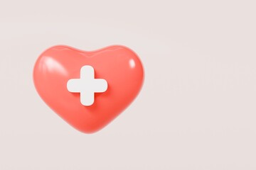 3d hearth medical healthcare icon isolated on blue background. Emergency, Safety, Hospital doctor equipment medic health care concept. 3d minimal cartoon red hearth medical healthcare icon. 3d render.