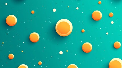 Abstract Orange Circles Scattered Across Teal Background