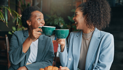 Cheers, meeting and success with business people in cafe for small business investors, franchise growth and team. Hospitality market research, toast and coffee shop launch with employees for winner