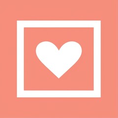 Heart Symbol Inside White Frame on Coral Background Representing Love and Affection in Minimalist Design