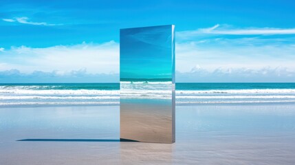 Fototapeta premium Reflective Surface on Tranquil Beach with Crystal Clear Water and Bright Blue Sky