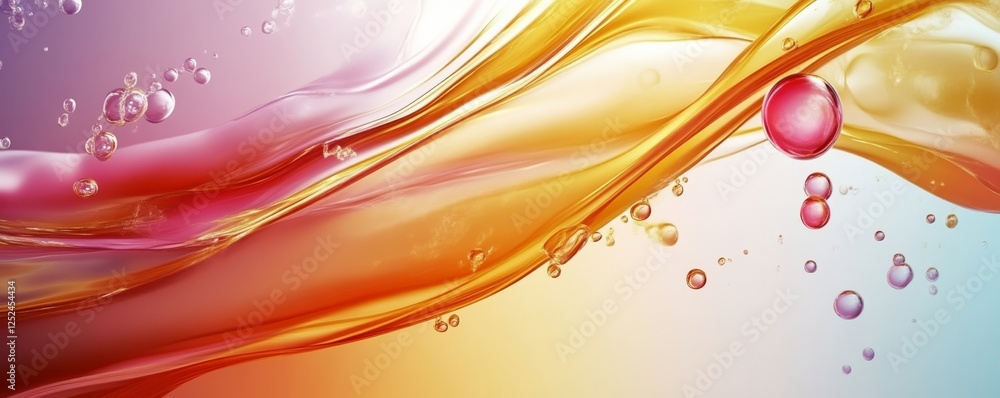Poster vibrant swirls of colored liquid with bubbles, abstract art. creativity and fluid dynamics concept
