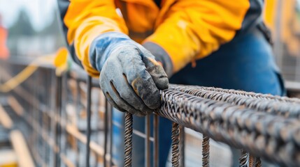 A close-up of an engineer inspecting the installation of precast concrete panels for a high-rise residential building, High-rise construction scene, Precast panel inspection style