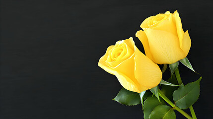 Two yellow roses on black background