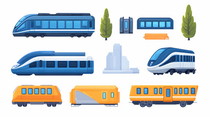 Various train carriages set, different colors and views.  Possible use for illustrations or design elements