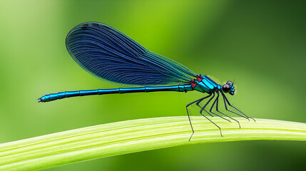 Vibrant blue dragonfly on a green leaf, nature close-up, perfect for wallpaper or desktop background