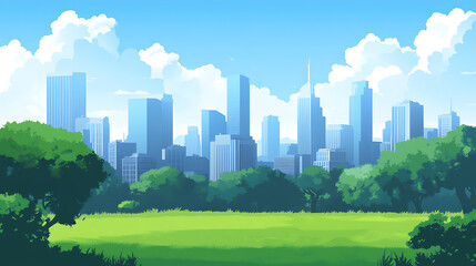 Obraz premium City Skyline Viewed From A Lush Green Park