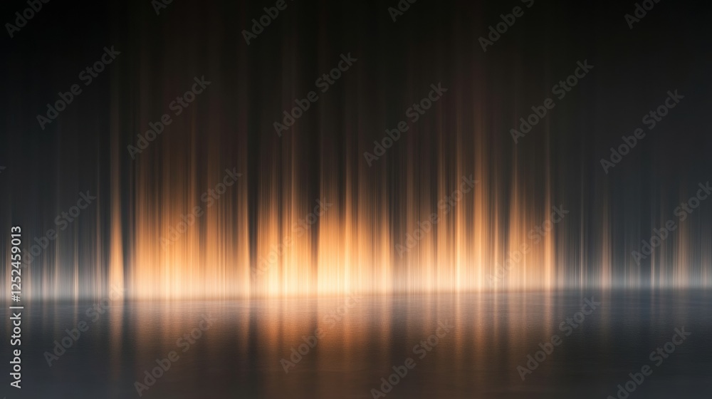 Poster abstract golden light on dark background, blurred reflection. elegant design concept