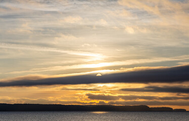 Serene Sunset Over the Calm Waters Captured in Vancouver Island's Scenic Beauty
