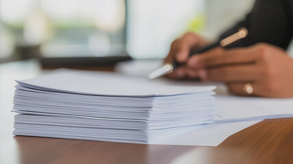 Close-up of hands signing documents on a desk.