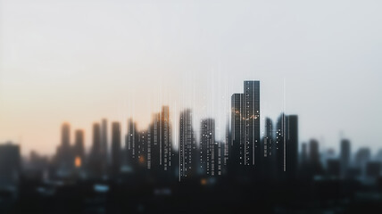 Fototapeta premium a cityscape with skyscrapers against a soft light sky.