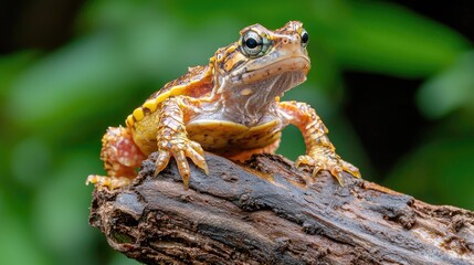 Obraz premium Frog on log in jungle. Possible use Nature photography