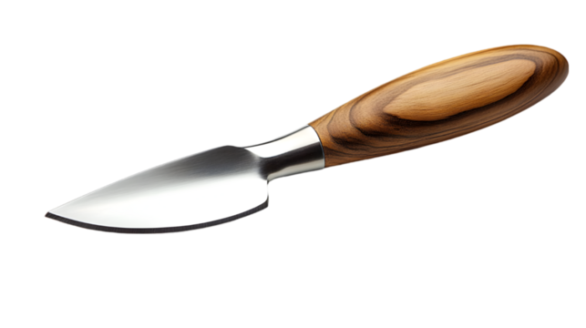 Close-up of Stylish Cheese Knife with Wood Handle on Black Background