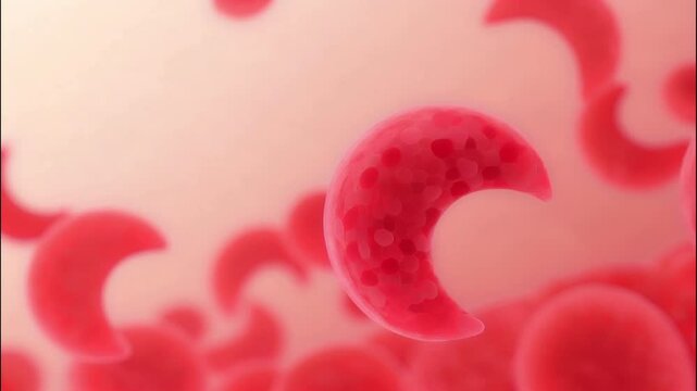 3D Animation of Microscopic View of Sickle Cell and Red Blood Cells in Bloodstream - Medical illustration