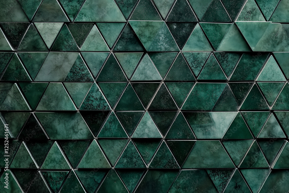 Poster abstract dark green triangular mosaic tile texture with geometric fluted triangle pattern for modern
