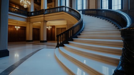 Fototapeta premium Grand marble staircase in ornate building lobby