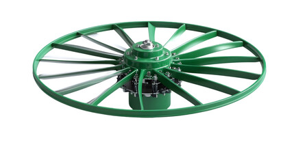 Green Industrial Fan for Ventilation and Cooling on Black Background