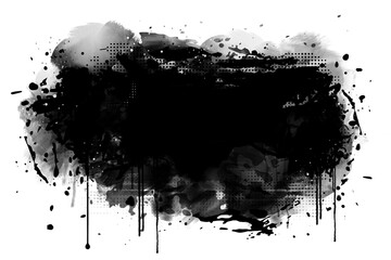 Black graffiti spray paint frames, ink splatters, and drips create a bold, edgy aesthetic....