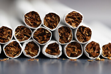 Tobacco rolls arranged neatly on a surface with focus on texture