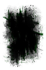 Black graffiti spray paint frames, ink splatters, and drips create a bold, edgy aesthetic....