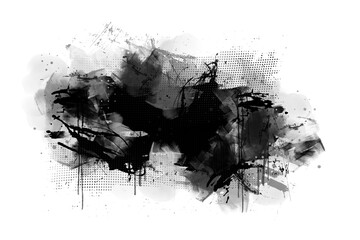 Black graffiti spray paint frames, ink splatters, and drips create a bold, edgy aesthetic. Featuring stencil borders and grunge-inspired textures, isolated Backgorund.