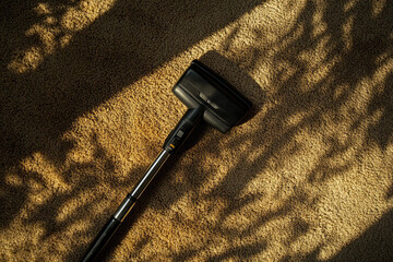 Black Vacuum Cleaner on Beige Carpet Surface