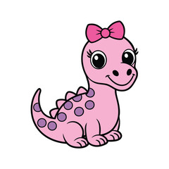 Adorable Pink Baby Dinosaur with Bow - Cute Cartoon Vector Illustration