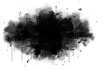 Black graffiti spray paint frames, ink splatters, and drips create a bold, edgy aesthetic....