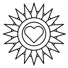 Sun with Heart Core in Minimalist Line Art