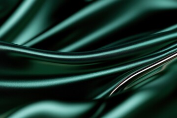 Obraz premium Emerald silk fabric drapes, studio shot, dark background, elegant texture