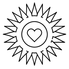 Sun with Heart Core in Minimalist Line Art