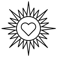 Sun with Heart Core in Minimalist Line Art
