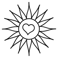 Sun with Heart Core in Minimalist Line Art
