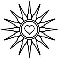 Sun with Heart Core in Minimalist Line Art