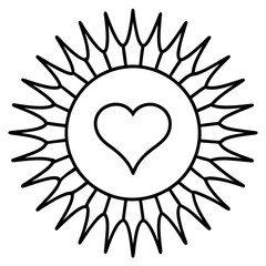 Sun with Heart Core in Minimalist Line Art