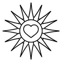 Sun with Heart Core in Minimalist Line Art