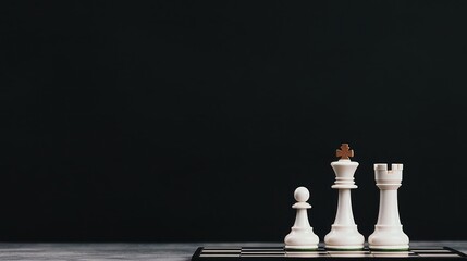 White Chess Pieces On Dark Background
