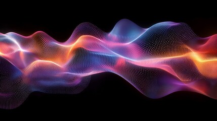 Obraz premium Abstract Wavy Background with Glowing Particles in a Dark Space with Dynamic Lighting