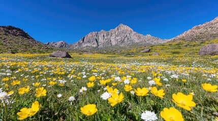 Mountain meadow blanketed in wildflowers