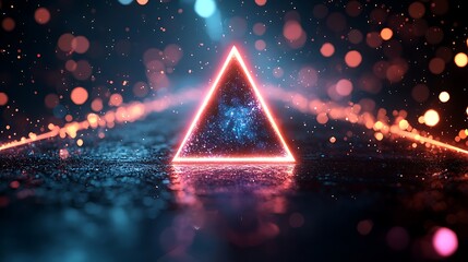 Glowing Triangle Stage, Neon Lights, Abstract Background, Futuristic Event.