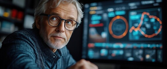 Thoughtful Senior Man Looking At Computer Screen