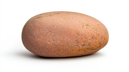 A smooth, oval-shaped stone with a warm, reddish hue, resting on a light background, evoking a sense of natural simplicity and tranquility.