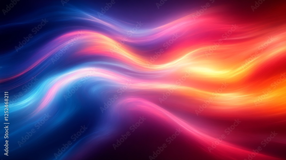 Poster Abstract colorful flowing light waves in motion, vibrant hues. Artistic expression and digital art concept