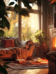 Warm Autumn Living Room &ndash; Cozy Vibes by the Fireplace