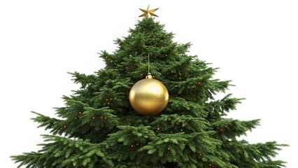 3D Render Golden Christmas Ornament on Fir Tree, Christmas Tree, Holiday Decoration Christmas tree, 3D render