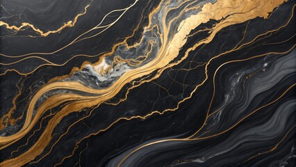 Obraz premium Abstract Black Gold Marble Fluid Acrylic Pour Painting, Swirling Veins, Luxury Texture Abstract art, Gold texture