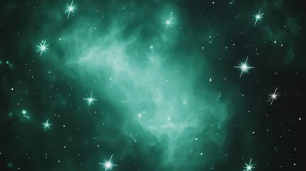 Ethereal Green Nebula Surrounded by Twinkling Stars in a Cosmic Space Environment